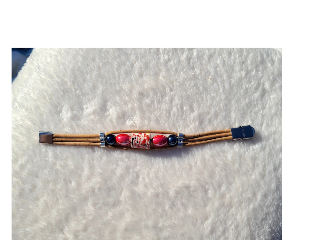 Handmade Ember Noir: Cork & Red-Black Bead Necklace