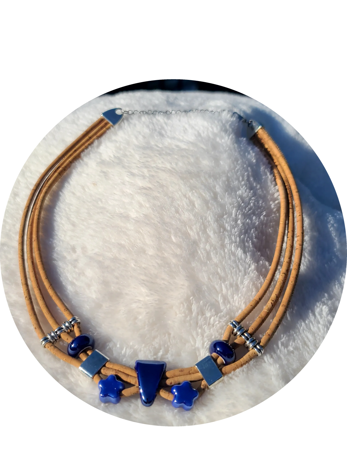 Handmade Midnight Waters: Cork & Dark Blue Necklace