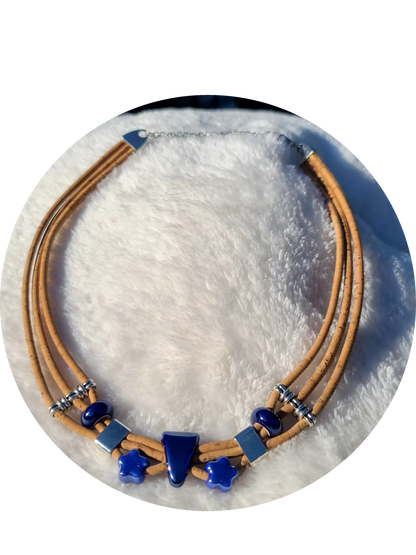 Handmade Midnight Waters: Cork & Dark Blue Necklace
