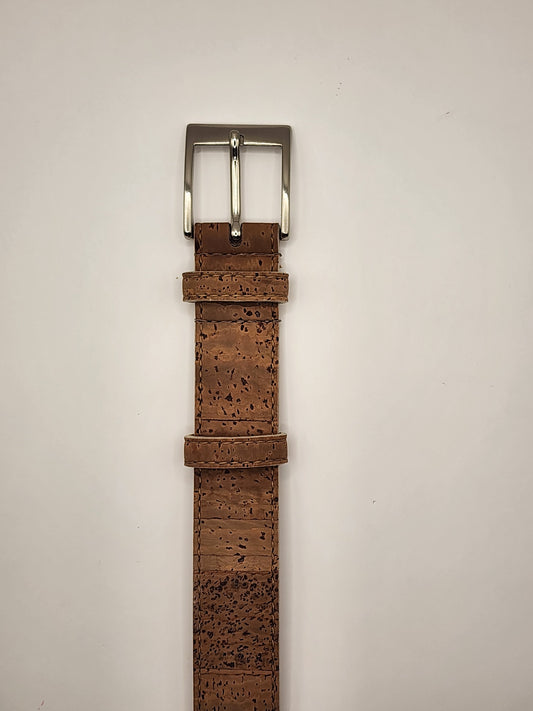 Men's Cork Belt with Silver Square Buckle
