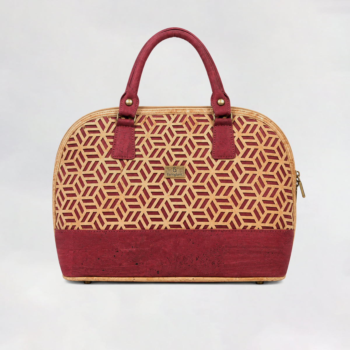 Laser-Cut Elegance Cork Handbag – Burgundy & Natural