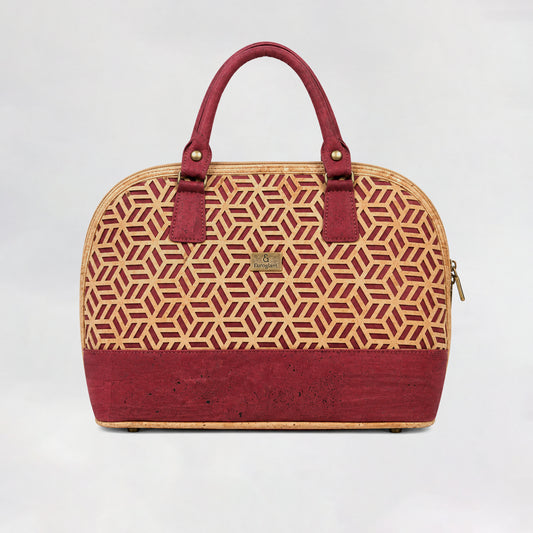 Laser-Cut Elegance Cork Handbag – Burgundy & Natural