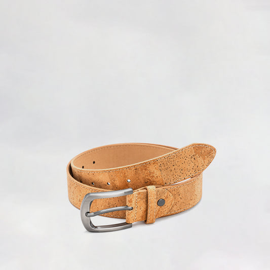 Natural Cork Men's Belt with Thick Metal Buckle