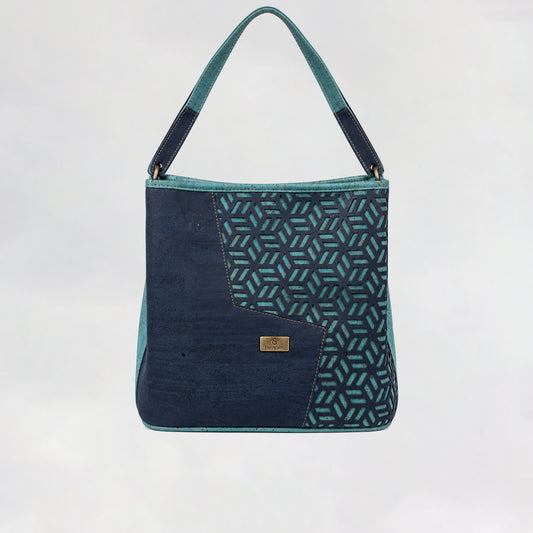 Midnight Geo Cork Crossbody – Teal Accents