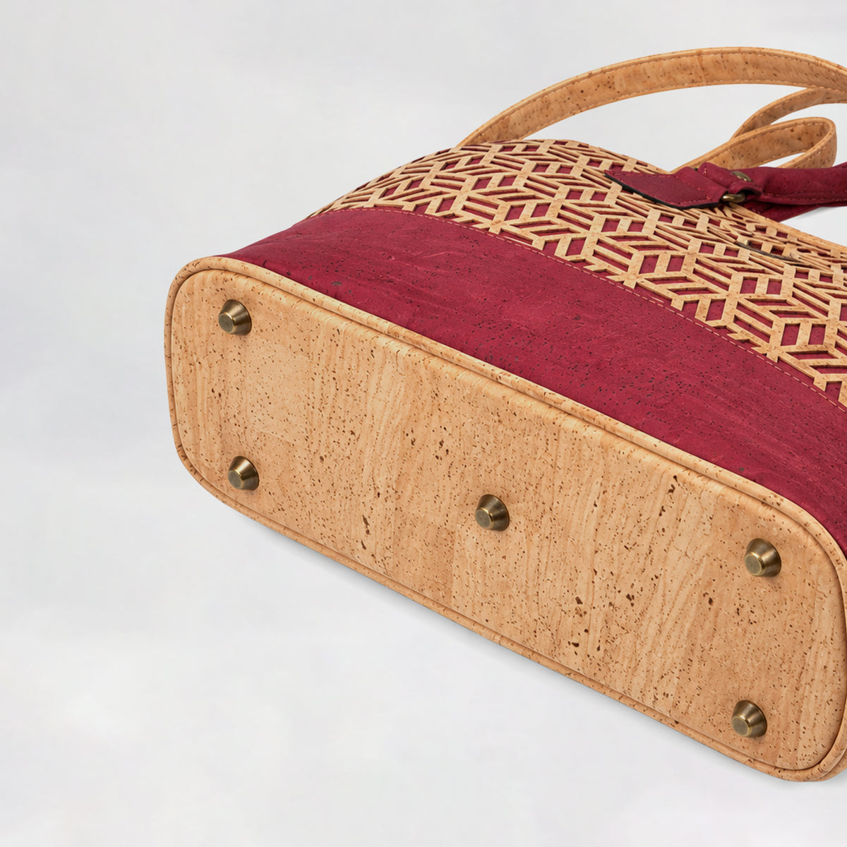 Laser-Cut Elegance Cork Handbag – Burgundy & Natural