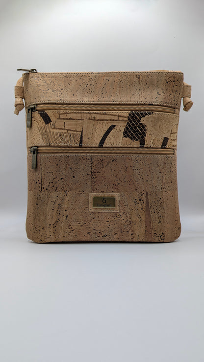Elegance Cork Cross Body Bag (3 zippers)